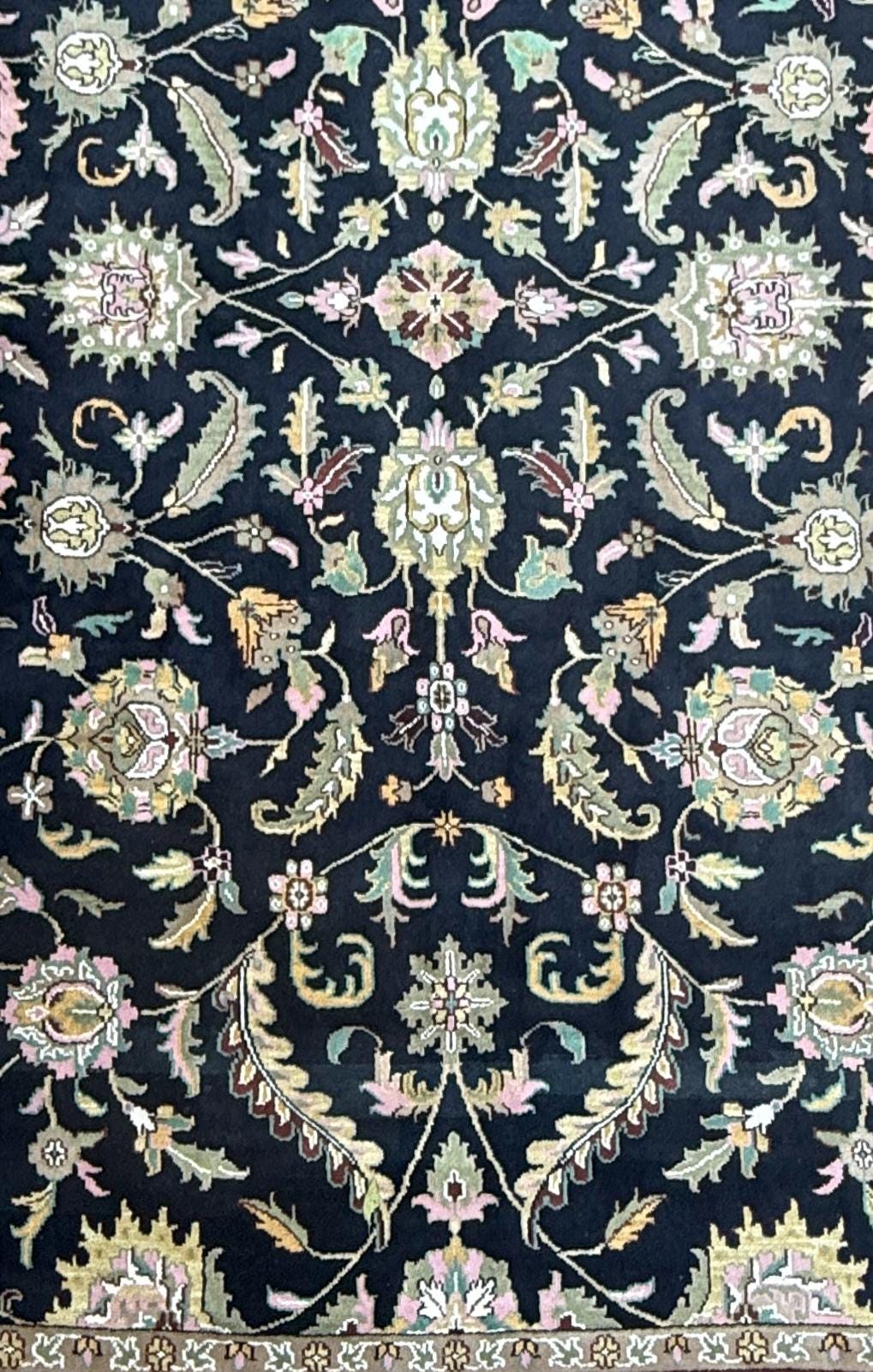 10 x 14 ft Vintage Tabriz Style Wool Rug Hand Knotted Black Vegetable Dye