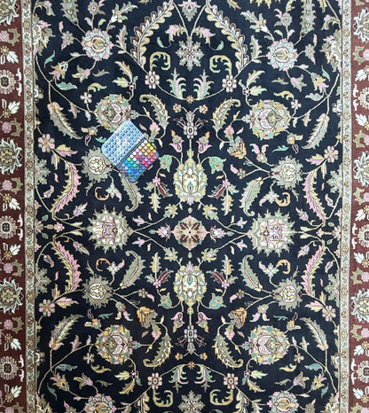 10 x 14 ft Vintage Tabriz Style Wool Rug Hand Knotted Black Vegetable Dye