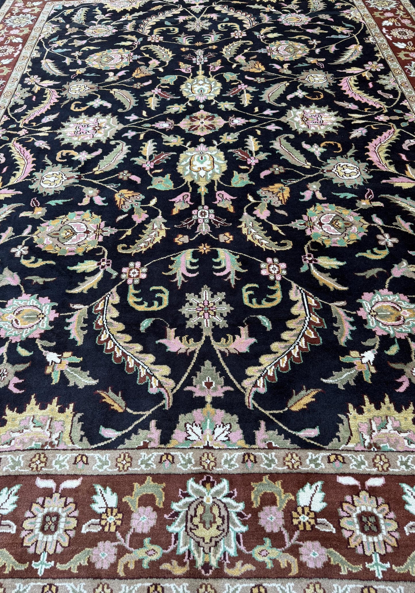10 x 14 ft Vintage Tabriz Style Wool Rug Hand Knotted Black Vegetable Dye