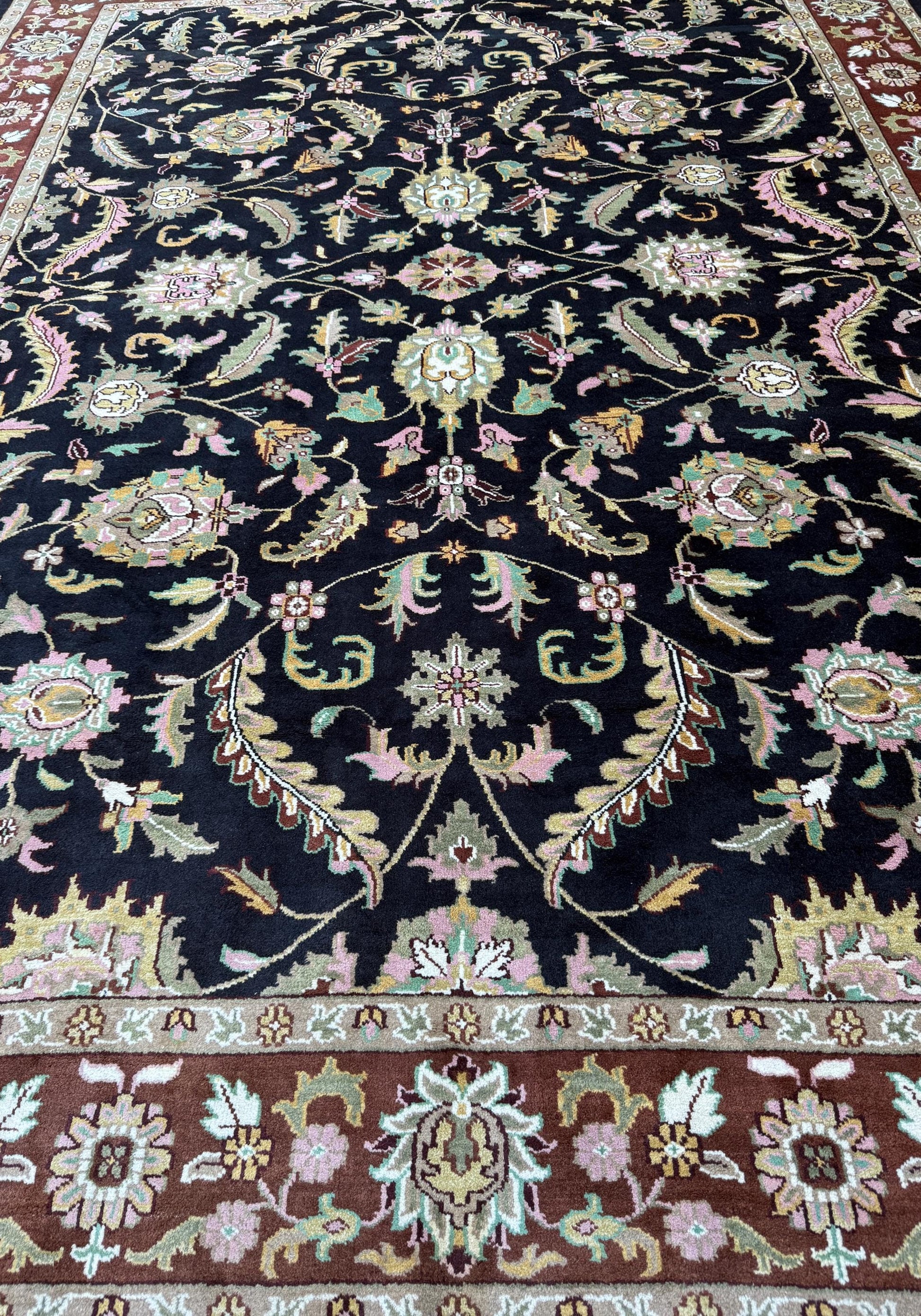 10 x 14 ft Vintage Tabriz Style Wool Rug Hand Knotted Black Vegetable Dye