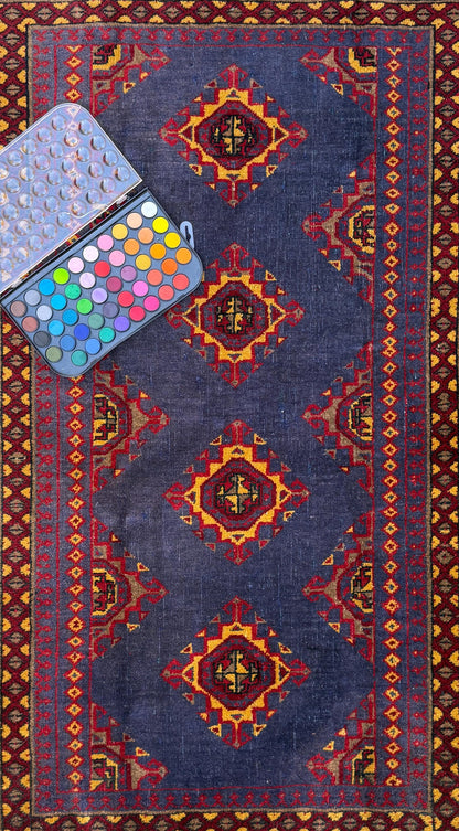 5.3 x 3.4 ft Vintage Turkmen Dowlatabad Wool Rug Hand Knotted Afghan