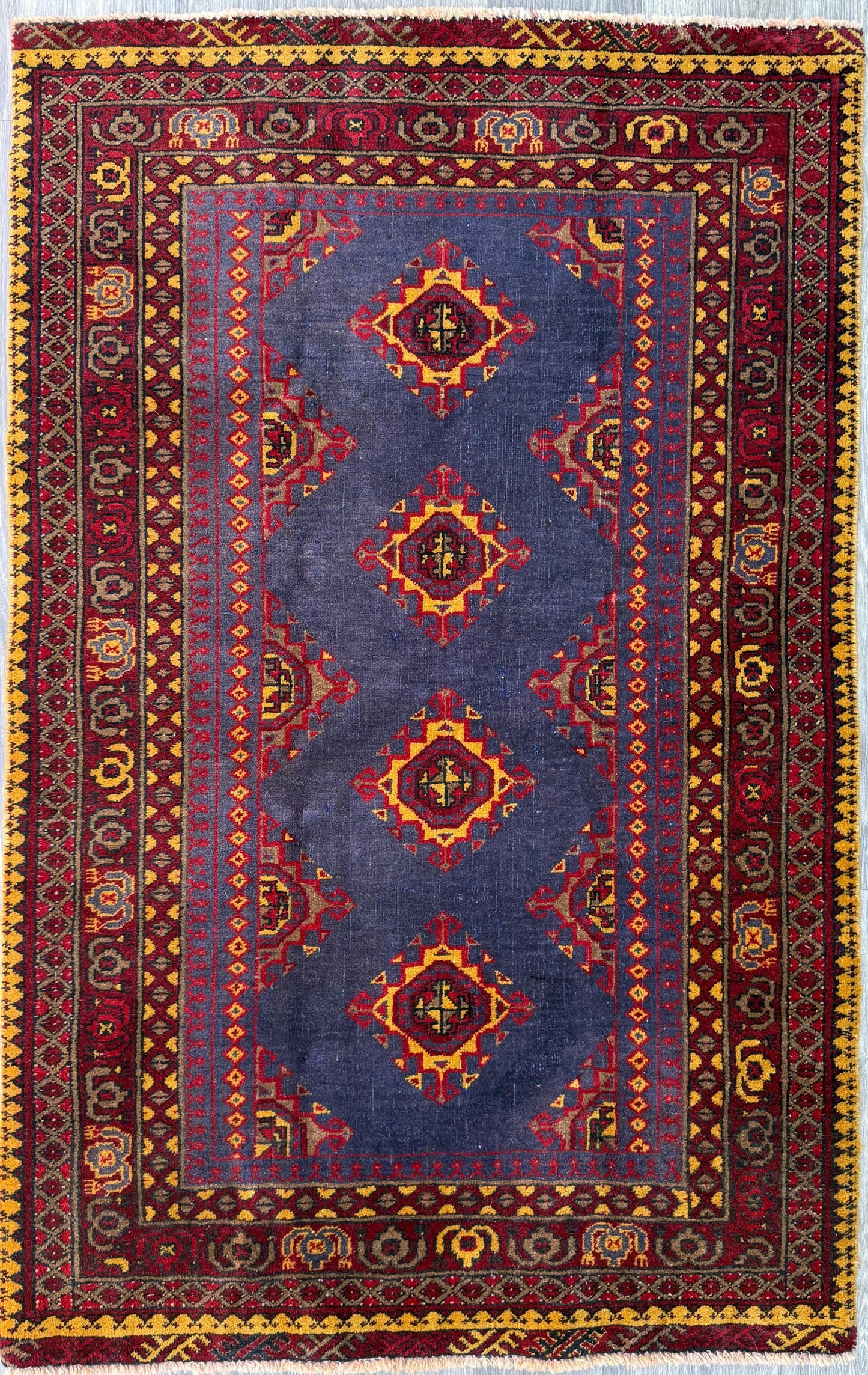 5.3 x 3.4 ft Vintage Turkmen Dowlatabad Wool Rug Hand Knotted Afghan