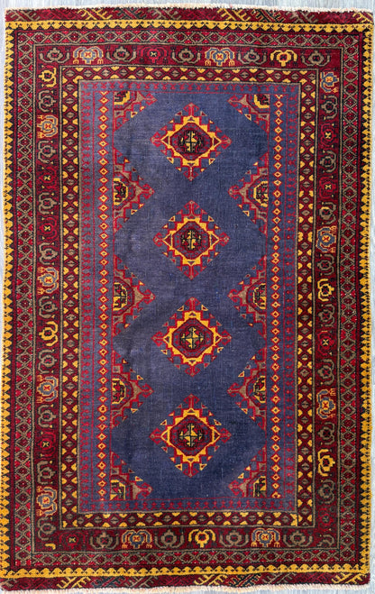 5.3 x 3.4 ft Vintage Turkmen Dowlatabad Wool Rug Hand Knotted Afghan