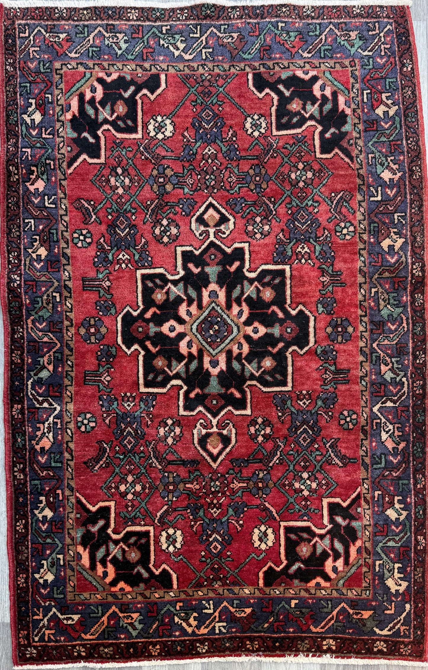 4x7 Vintage Anatolian Rug, Hand Knotted Turkish Geometric Wool Rug