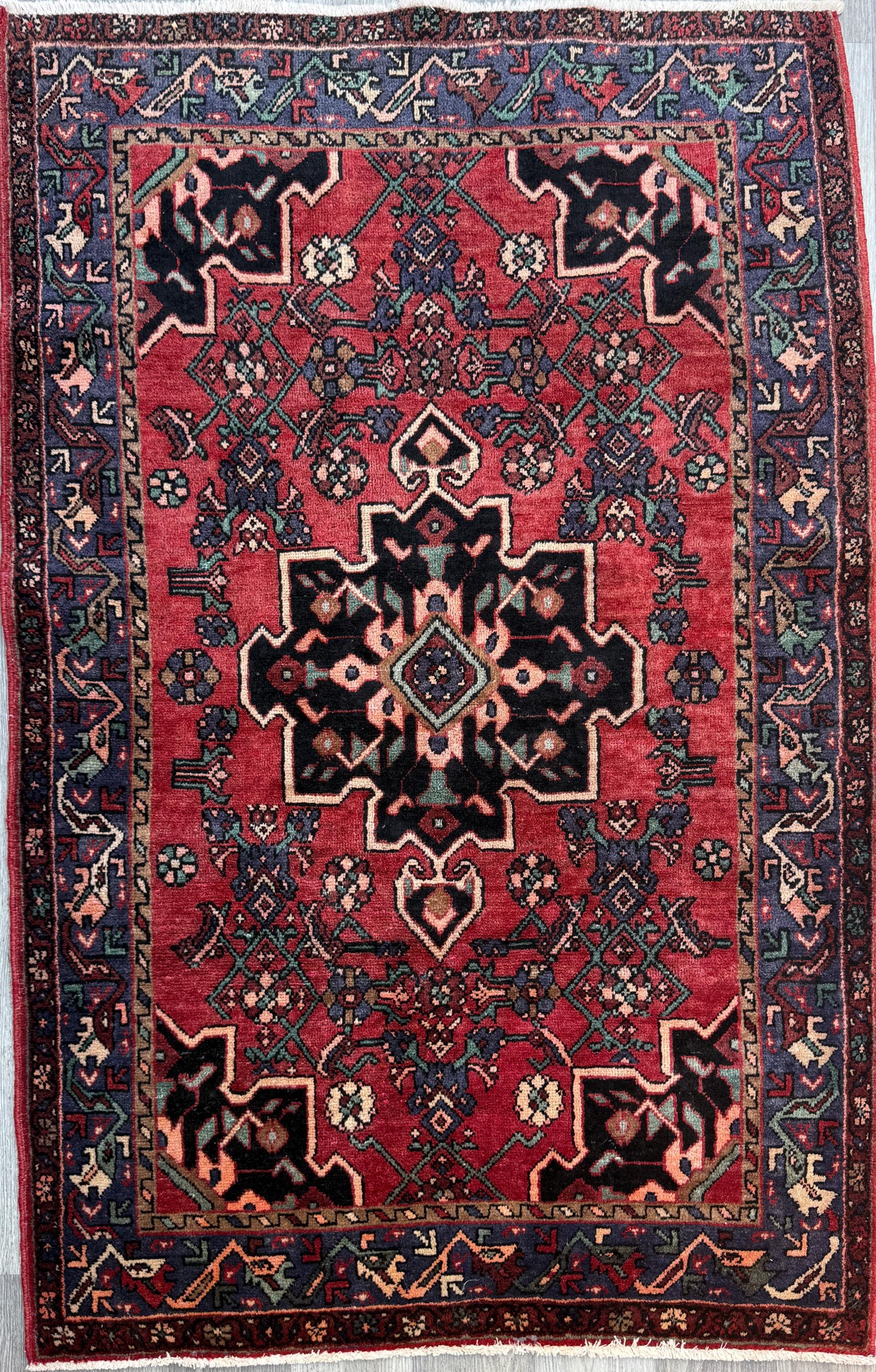 4x7 Vintage Anatolian Rug, Hand Knotted Turkish Geometric Wool Rug