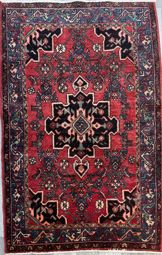 4x7 Vintage Anatolian Rug, Hand Knotted Turkish Geometric Wool Rug
