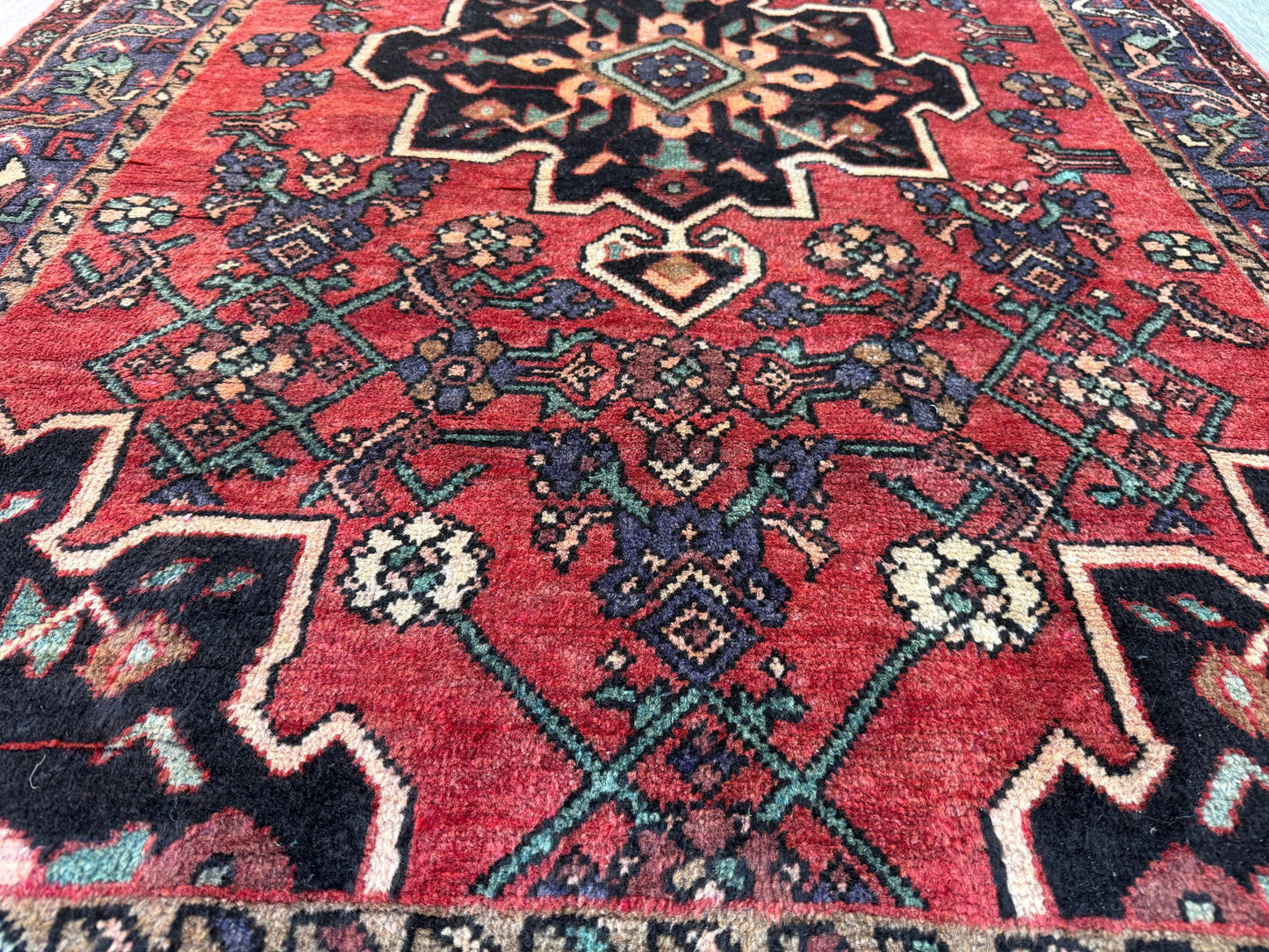4x7 Vintage Anatolian Rug, Hand Knotted Turkish Geometric Wool Rug