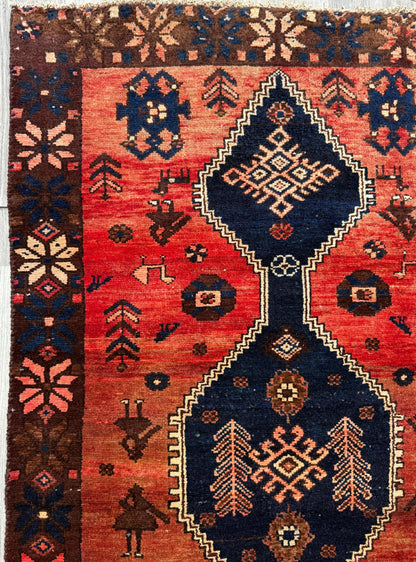 4x7 Vintage Anatolian Rug, Hand Knotted Turkish Geometric Wool Carpet
