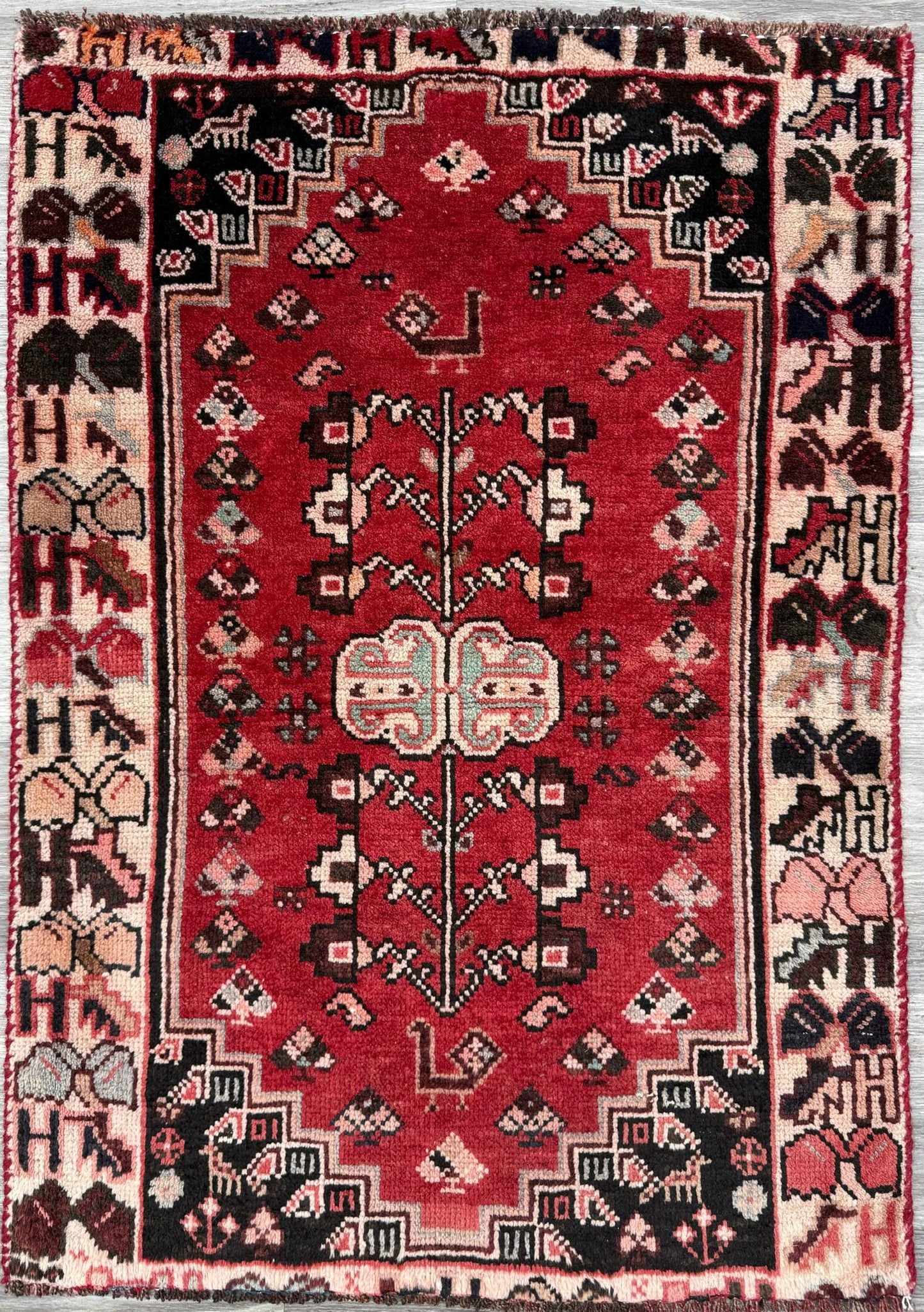 2.3x3.4 ft Anatolian Vintage Geometric Rug: Hand Knotted Turkish Wool Village Carpet