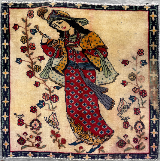 2.2x2.3 ft Vintage Turkish Carpet | Hand Knotted Wool Tree of Life Pictorial Bohemian