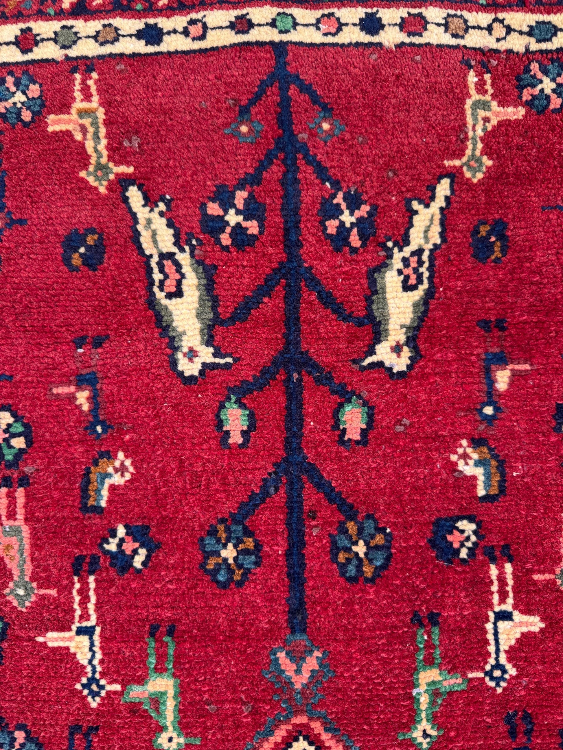 2.7x3.7 ft Vintage Turkish Carpet 1980s | Hand Knotted Wool Anatolian Geometric Village Piece