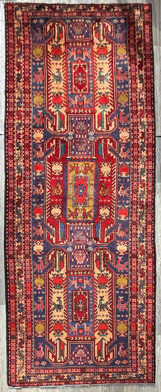 10x4 Vintage Bakhtiyari Runner Rug Hand Knotted Wool Tribal Hallway Red