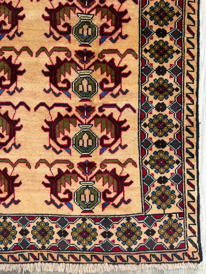 3x5 Vintage Afghan Wool Rug, Hand Knotted Turkmen Style