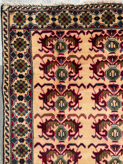 3x5 Vintage Afghan Wool Rug, Hand Knotted Turkmen Style