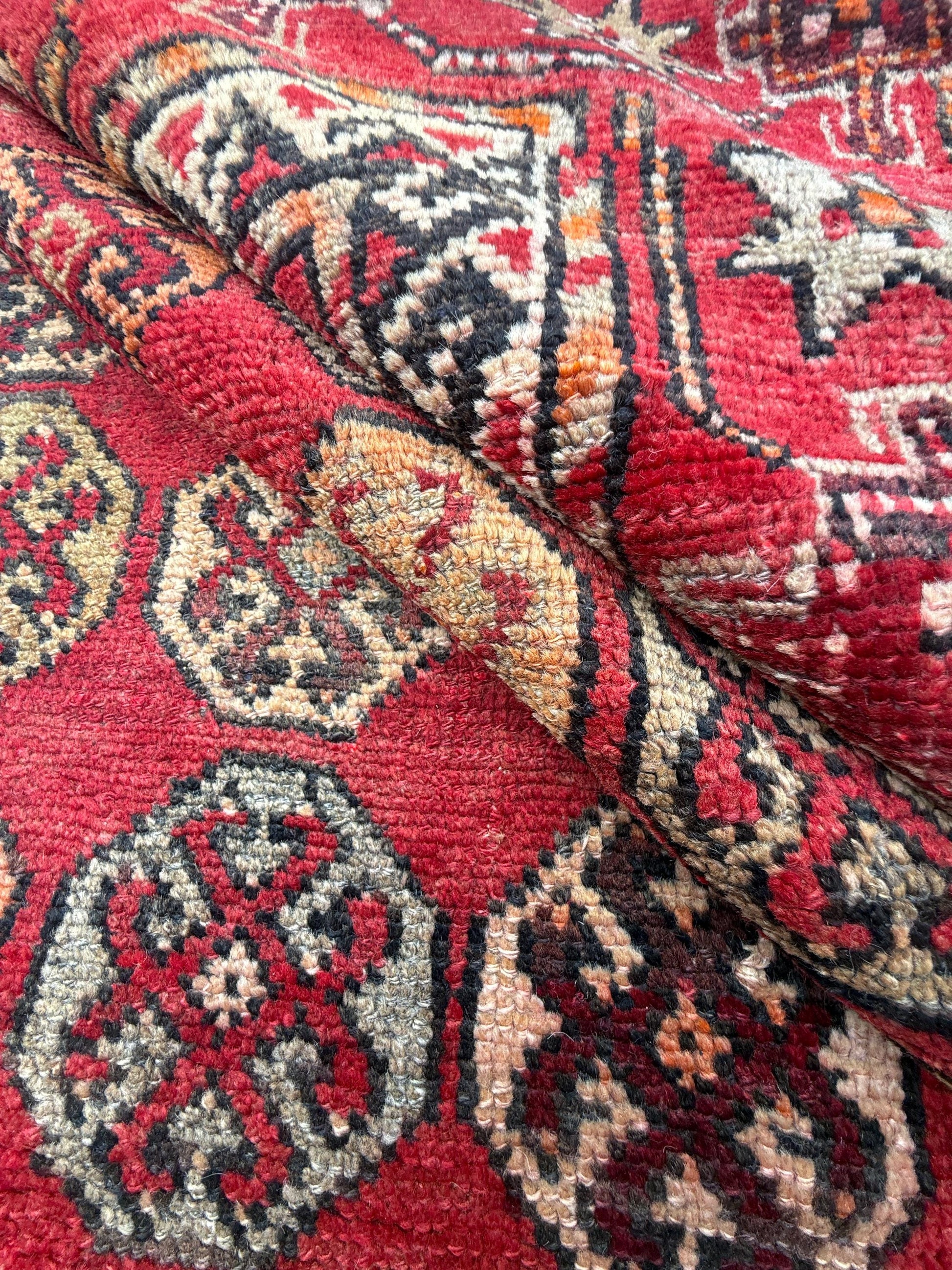 5x9 Vintage Afghan Wool Rug, Hand Knotted Turkmen Style