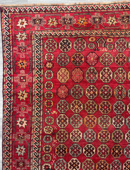 5x9 Vintage Afghan Wool Rug, Hand Knotted Turkmen Style