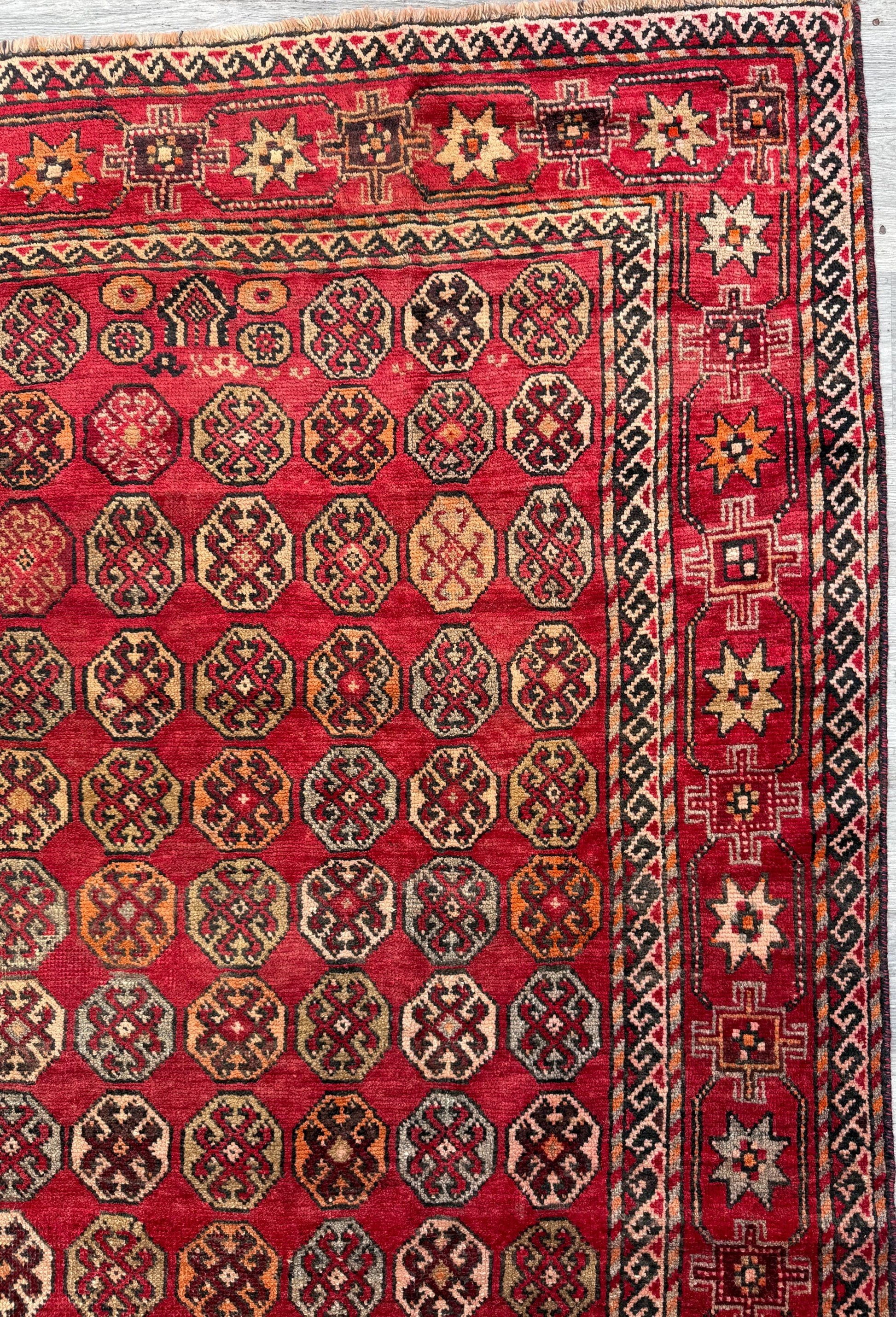 5x9 Vintage Afghan Wool Rug, Hand Knotted Turkmen Style