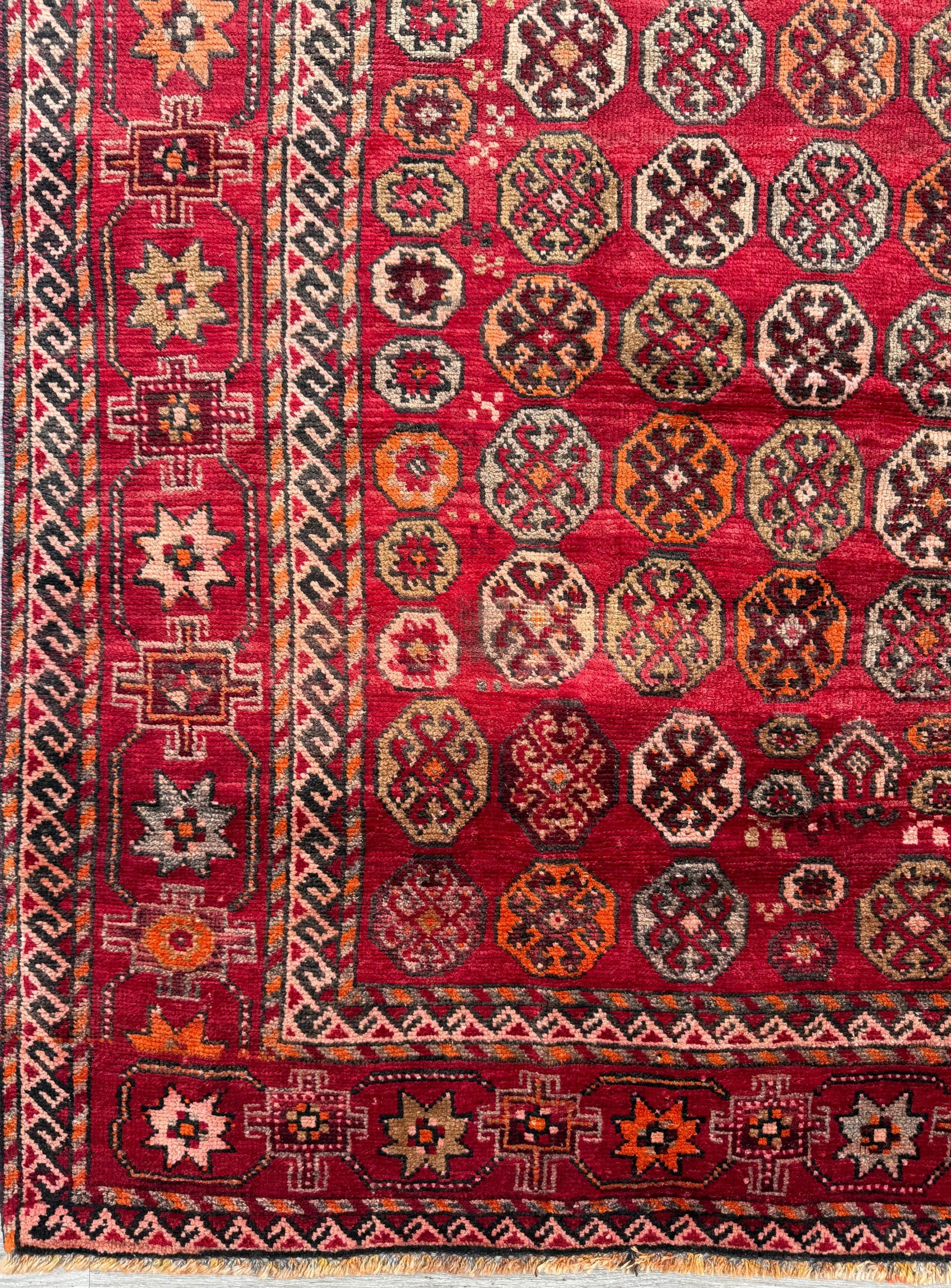 5x9 Vintage Afghan Wool Rug, Hand Knotted Turkmen Style