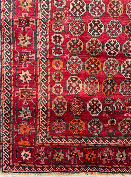 5x9 Vintage Afghan Wool Rug, Hand Knotted Turkmen Style