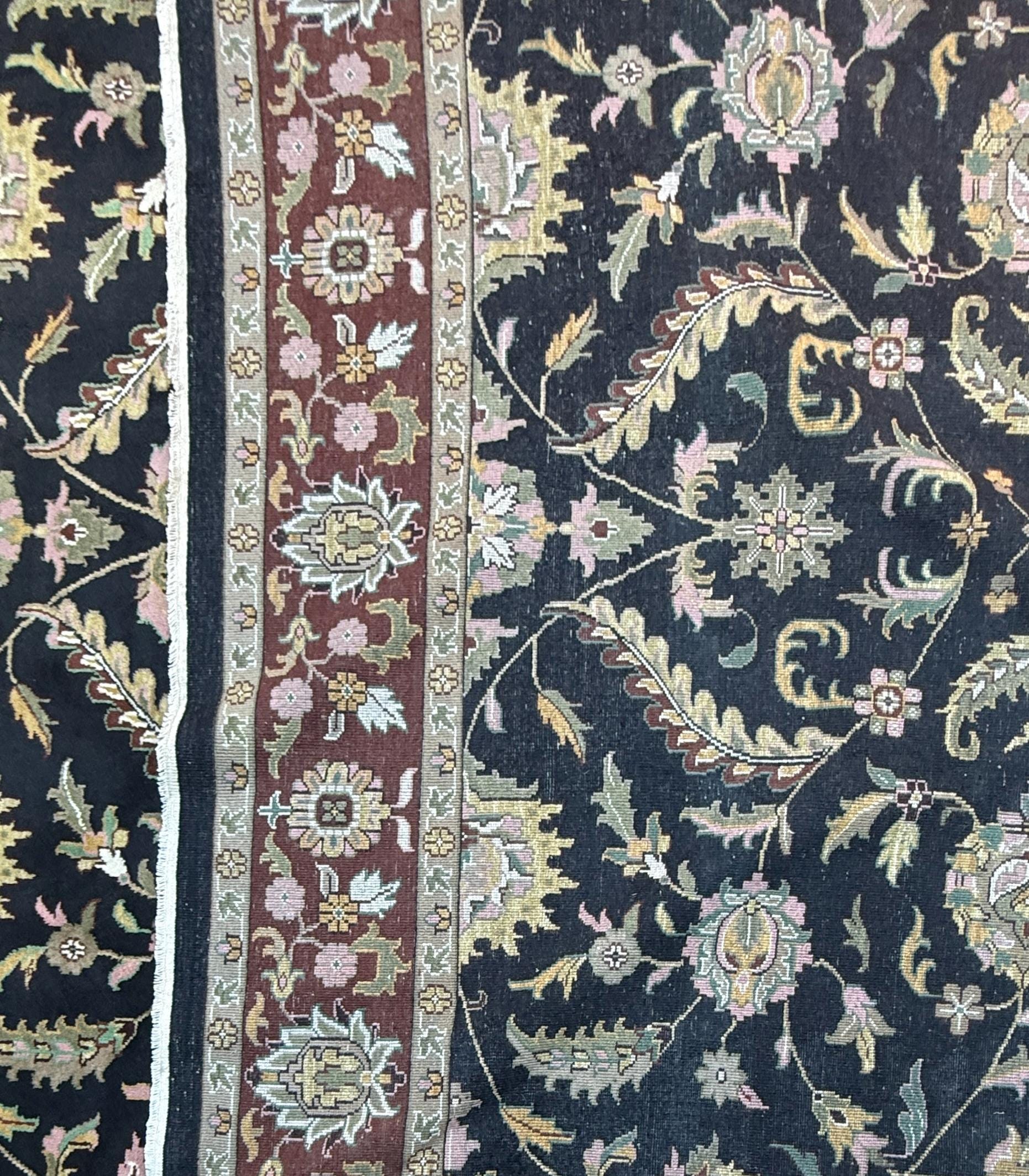 10 x 14 ft Vintage Tabriz Style Wool Rug Hand Knotted Black Vegetable Dye