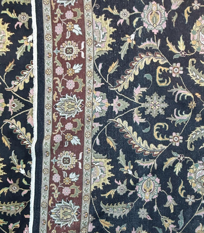 10 x 14 ft Vintage Tabriz Style Wool Rug Hand Knotted Black Vegetable Dye
