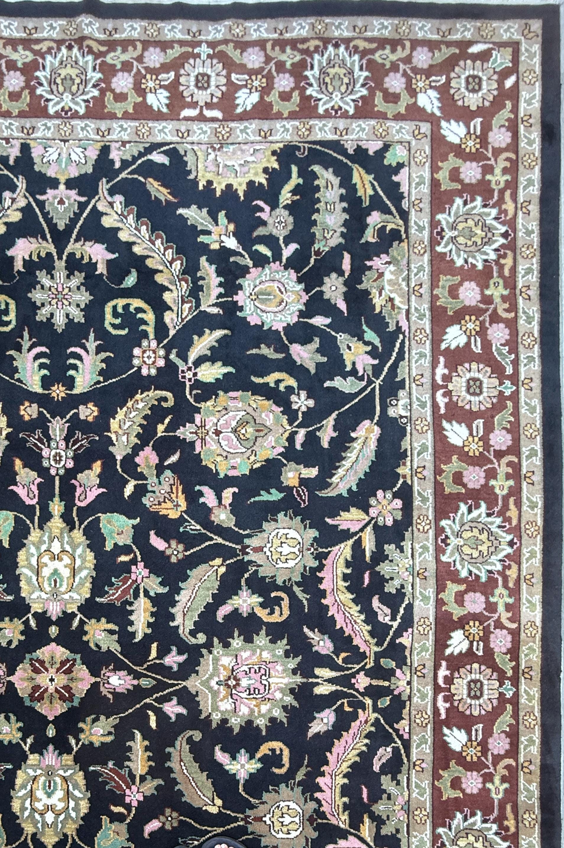 10 x 14 ft Vintage Tabriz Style Wool Rug Hand Knotted Black Vegetable Dye