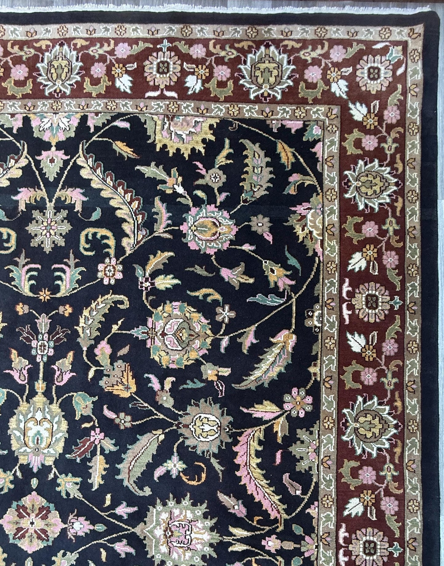 10 x 14 ft Vintage Tabriz Style Wool Rug Hand Knotted Black Vegetable Dye