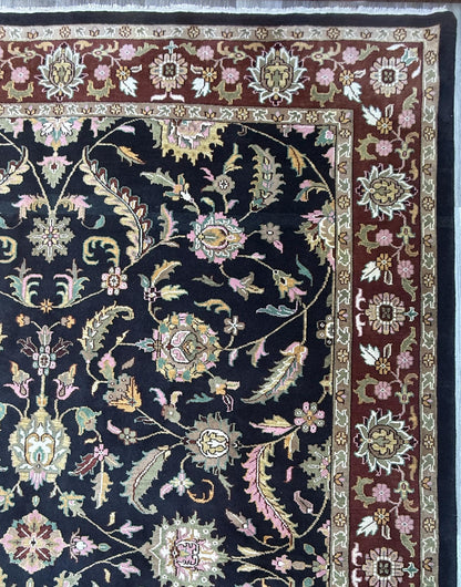 10 x 14 ft Vintage Tabriz Style Wool Rug Hand Knotted Black Vegetable Dye
