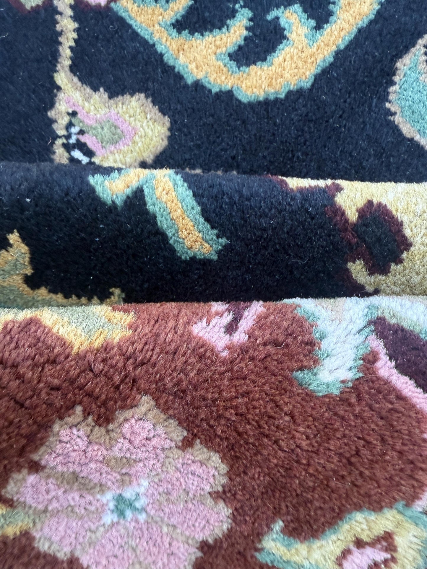 10 x 14 ft Vintage Tabriz Style Wool Rug Hand Knotted Black Vegetable Dye