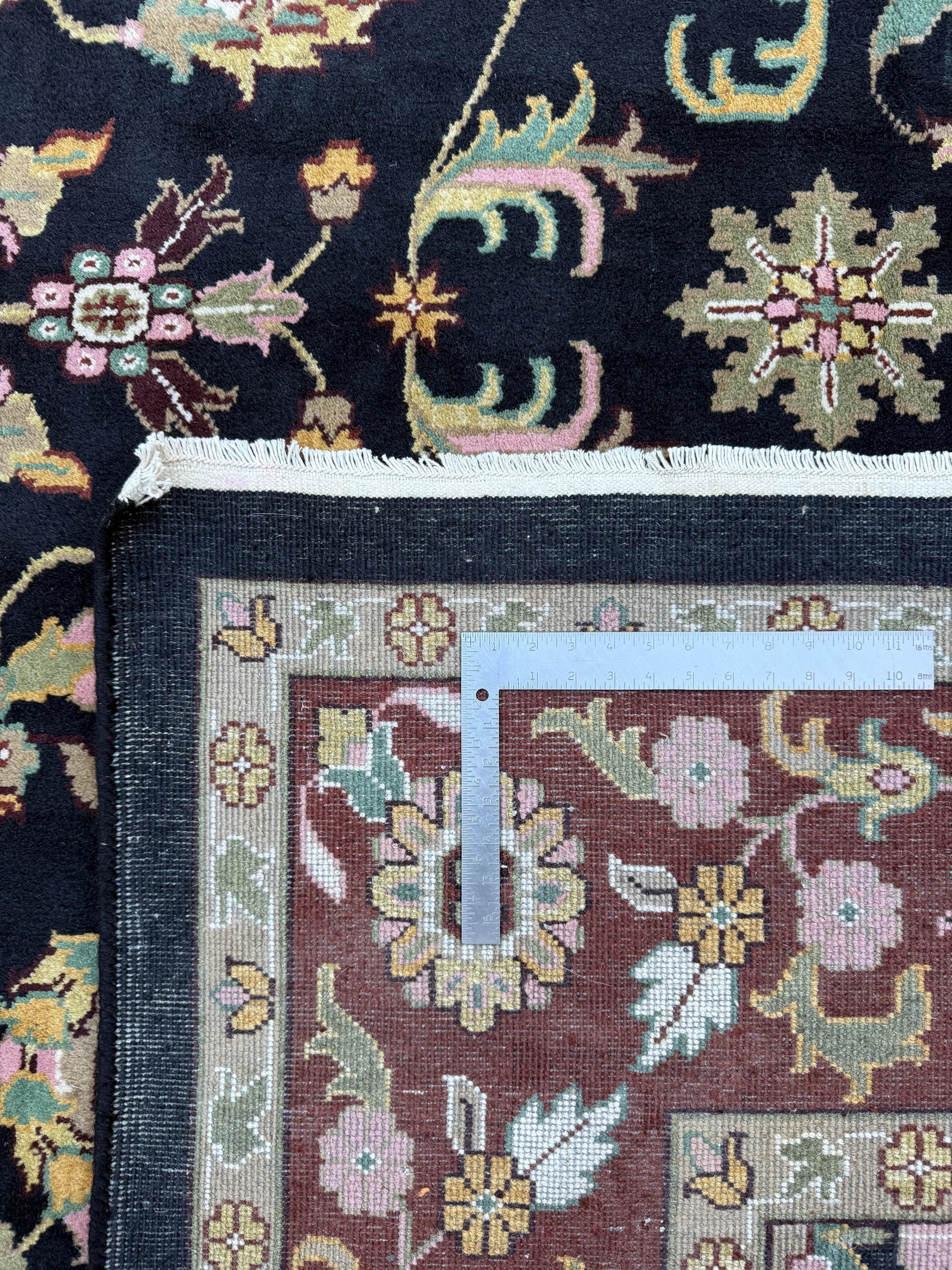 10 x 14 ft Vintage Tabriz Style Wool Rug Hand Knotted Black Vegetable Dye