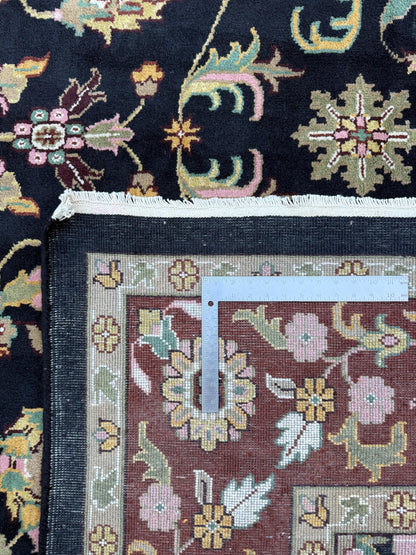 10 x 14 ft Vintage Tabriz Style Wool Rug Hand Knotted Black Vegetable Dye