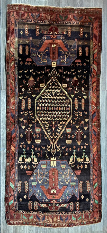 Vintage Turkish Rug 5x11 ft, Hand-Knotted Wool Anatolian Tribal Rug, Tree of Life Design