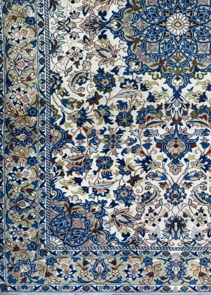 Turkish Beige Vintage Rug 6x10 ft Hand Knotted Wool Anatolian Traditional Area Rug 1970s Floral Medallion Carpet