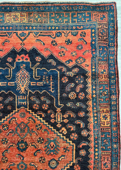 Vintage Turkish Rug 4x7 ft Hand Knotted Authentic Wool Anatolian Geometric Area Rug 1960s Tribal Medallion Carpet