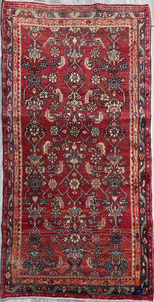 3.5x7 Vintage Tribal Runner Rug, Hand Knotted Wool Area Rug