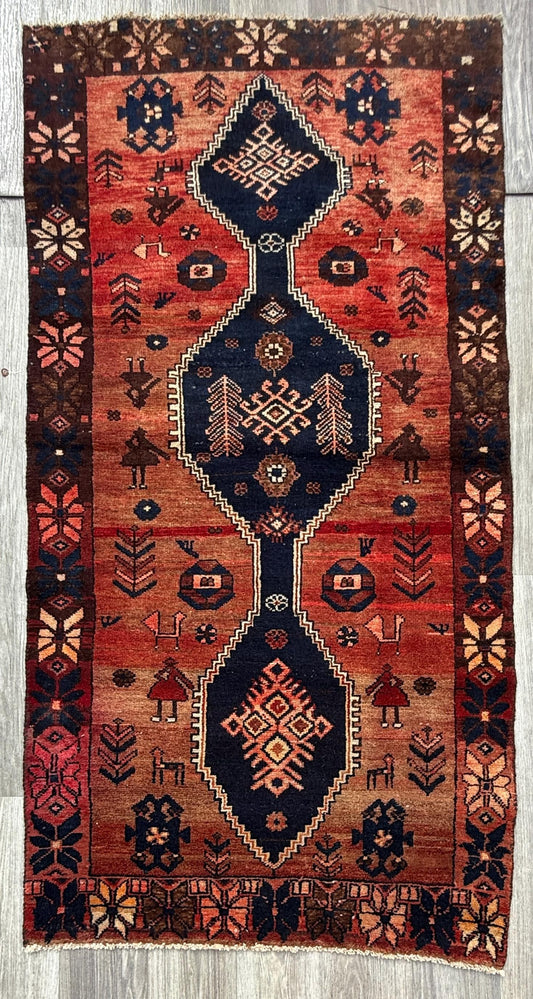 4x7 Vintage Anatolian Rug, Hand Knotted Turkish Geometric Wool Carpet