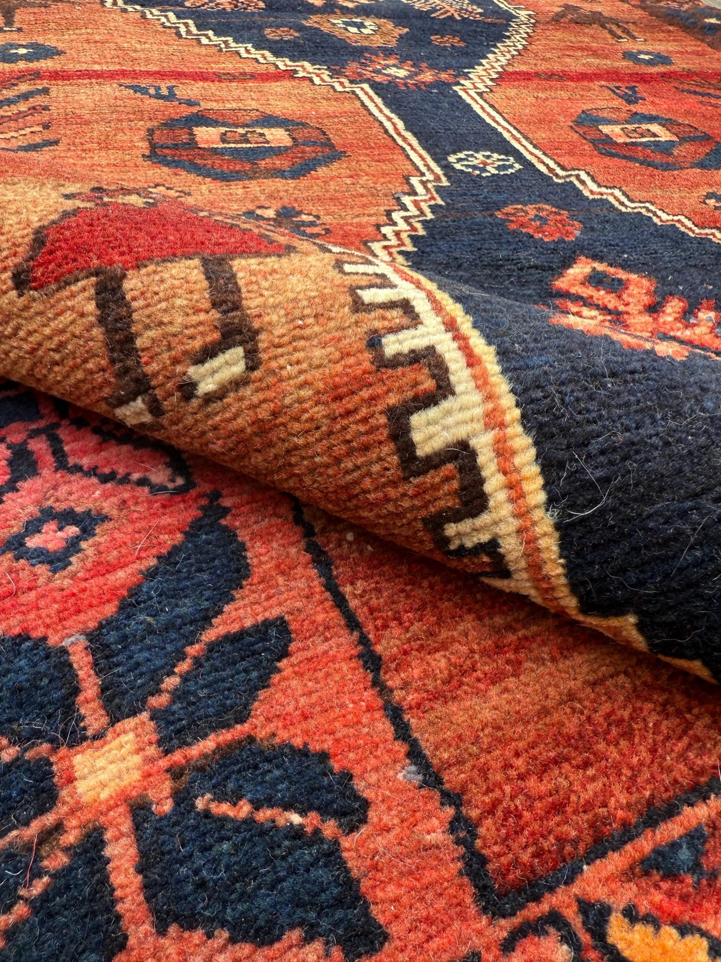 4x7 Vintage Anatolian Rug, Hand Knotted Turkish Geometric Wool Carpet