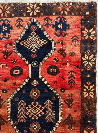 4x7 Vintage Anatolian Rug, Hand Knotted Turkish Geometric Wool Carpet