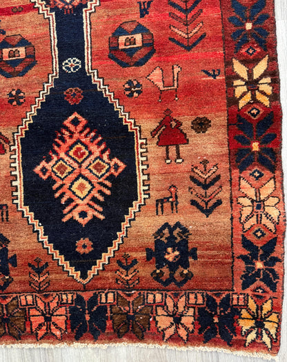 4x7 Vintage Anatolian Rug, Hand Knotted Turkish Geometric Wool Carpet