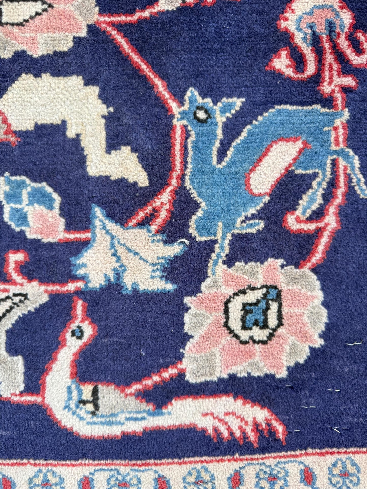Vintage Turkish Pictorial Tree of Life Rug 3x6 ft Hand Knotted Wool Anatolian Bohemian Area Rug 1970s