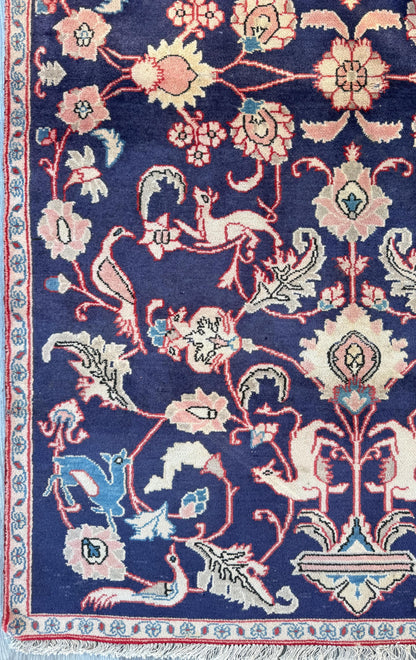 Vintage Turkish Pictorial Tree of Life Rug 3x6 ft Hand Knotted Wool Anatolian Bohemian Area Rug 1970s