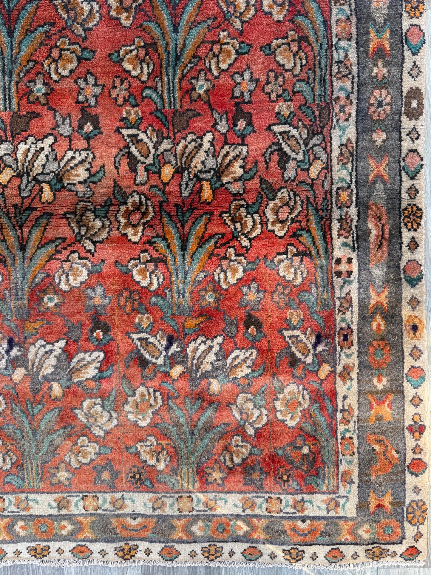 Vintage Turkish Rug 4x6 ft, Hand-Knotted Wool Floral Area Rug, Signed