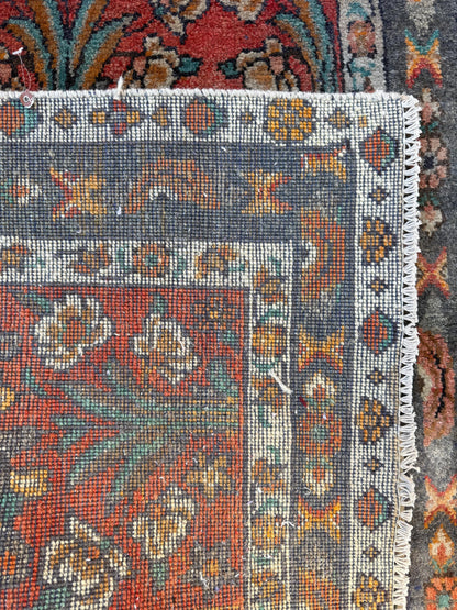 Vintage Turkish Rug 4x6 ft, Hand-Knotted Wool Floral Area Rug, Signed