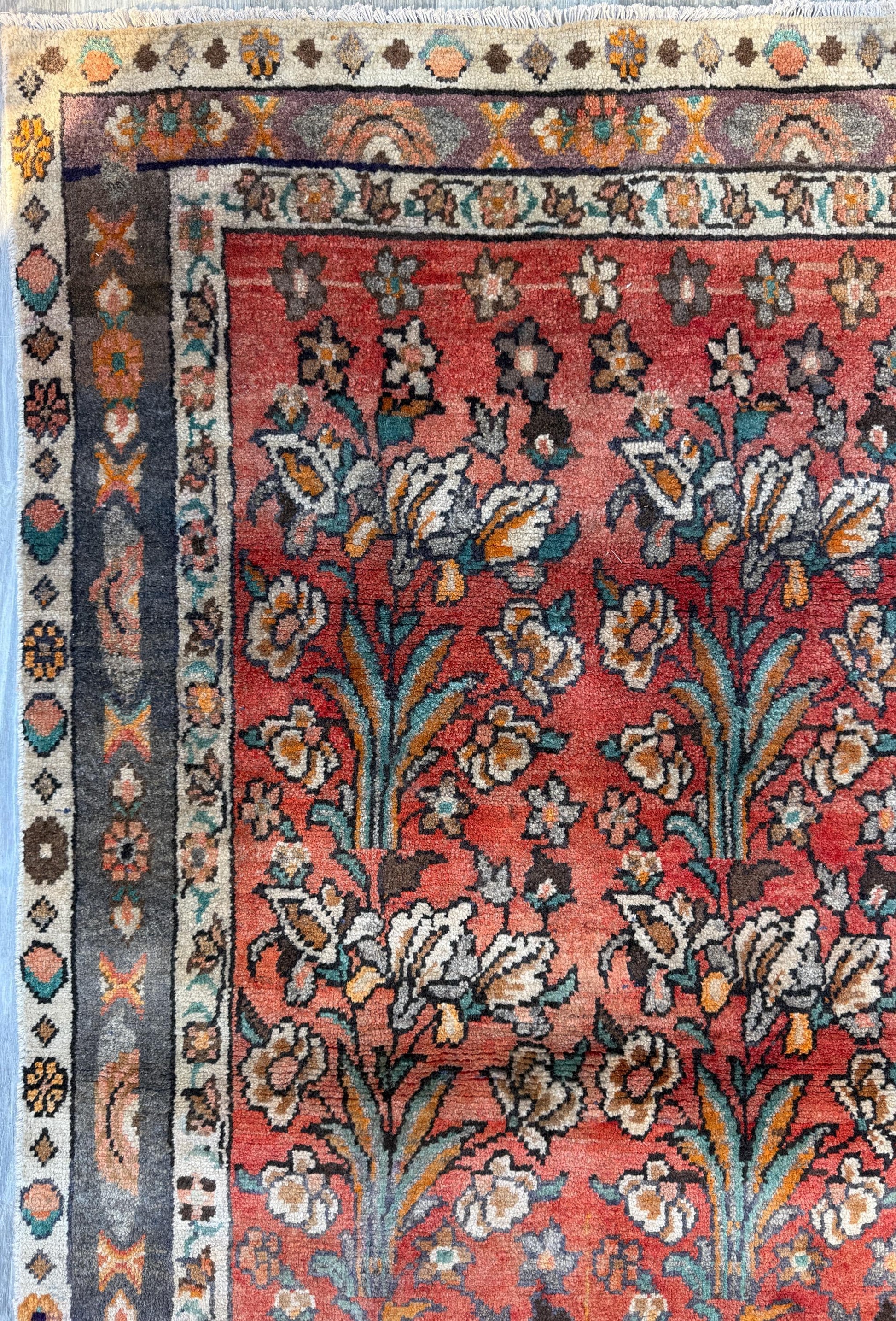 Vintage Turkish Rug 4x6 ft, Hand-Knotted Wool Floral Area Rug, Signed