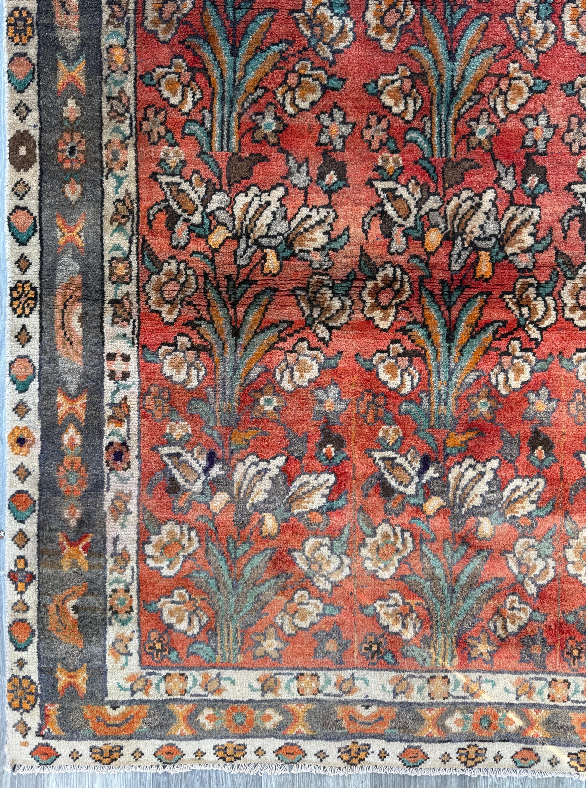 Vintage Turkish Rug 4x6 ft, Hand-Knotted Wool Floral Area Rug, Signed