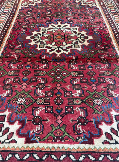 Vintage Turkish Rug 3x5 ft Hand Knotted Wool Anatolian Geometric Tribal Area Rug 1980s