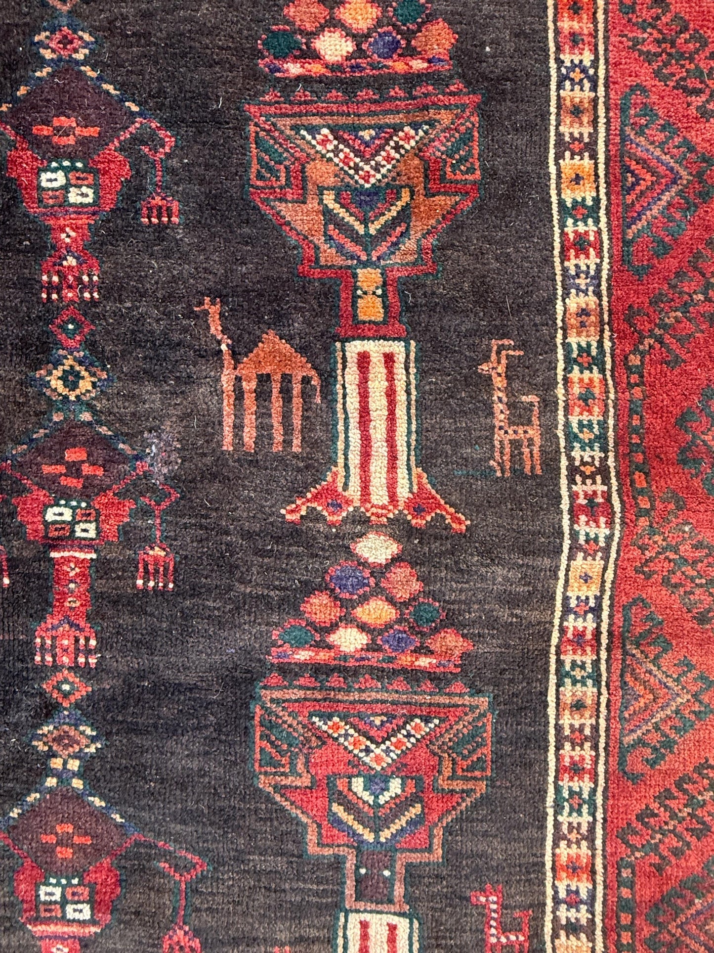 Vintage Turkish Tribal Rug 4x7 ft Hand Knotted Wool Anatolian Geometric Area Rug 1980s