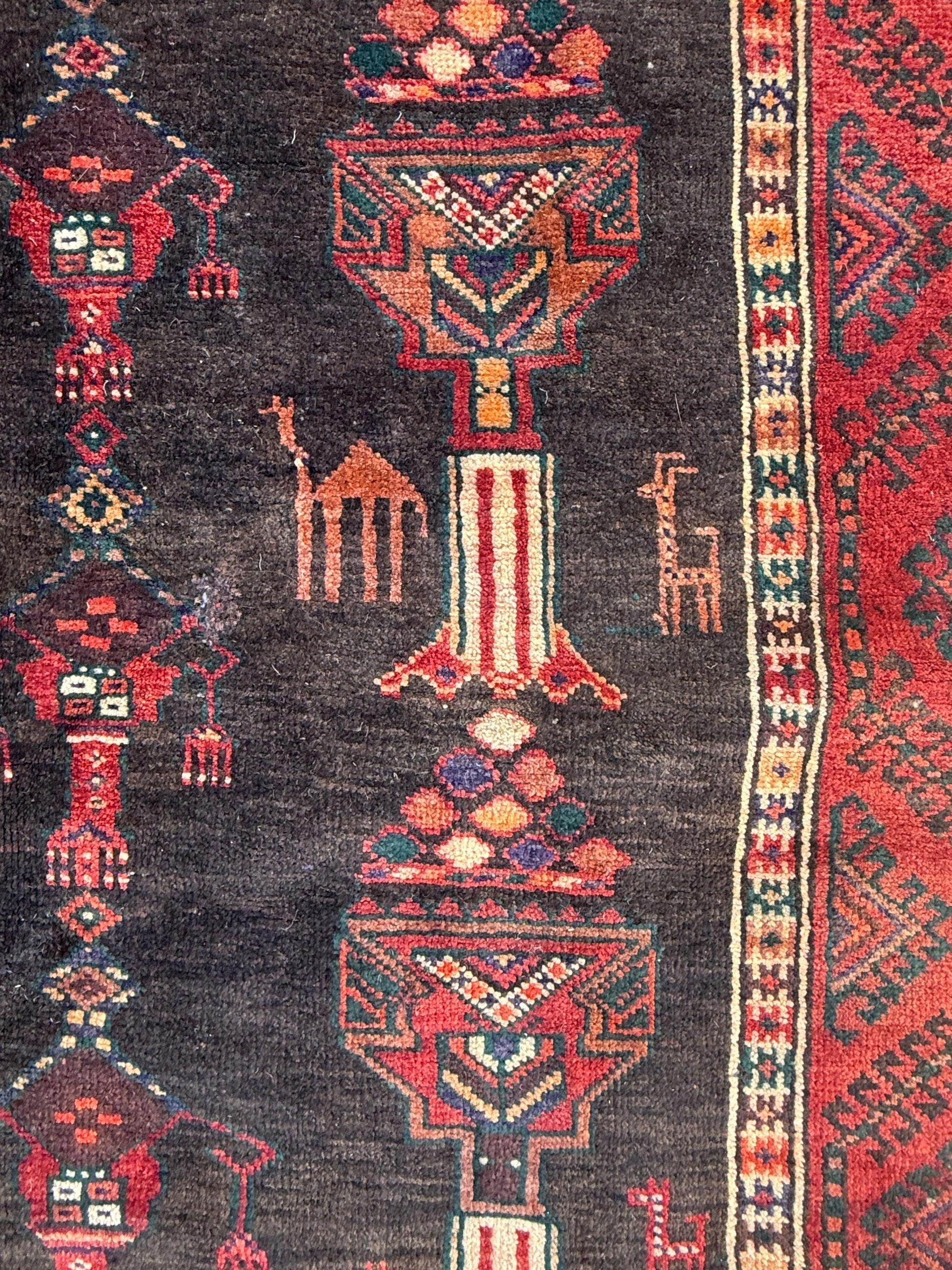 Vintage Turkish Tribal Rug 4x7 ft Hand Knotted Wool Anatolian Geometric Area Rug 1980s