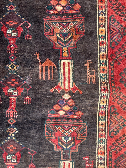 Vintage Turkish Tribal Rug 4x7 ft Hand Knotted Wool Anatolian Geometric Area Rug 1980s