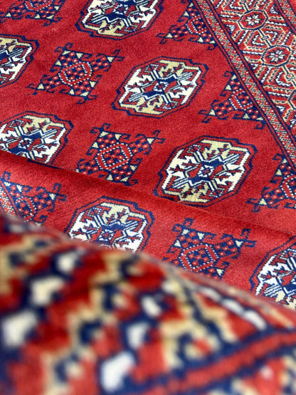 Vintage Pakistani Bokhara Rug 4x6 ft Hand Knotted Wool Red Jhaldar Area Rug